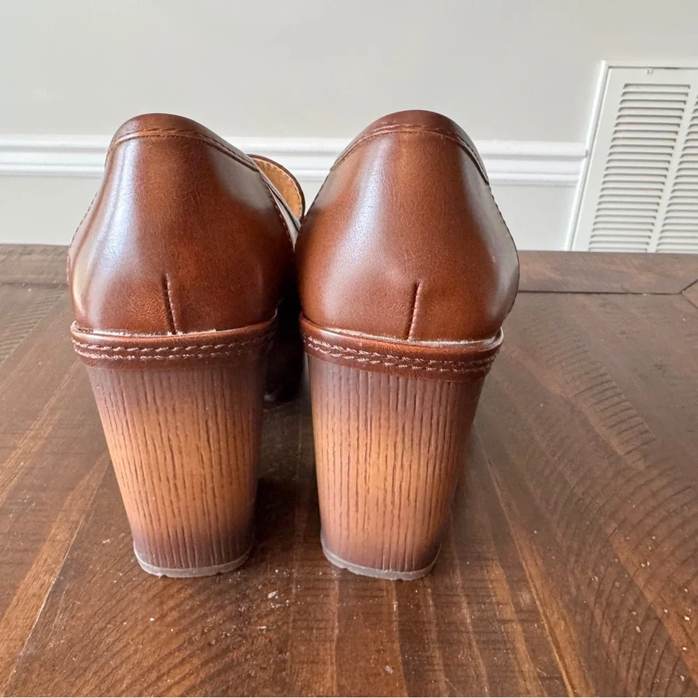 Korks Regina Brown Leather Platform Loafer Heel size 6 Never Worn - Picture 5 of 12